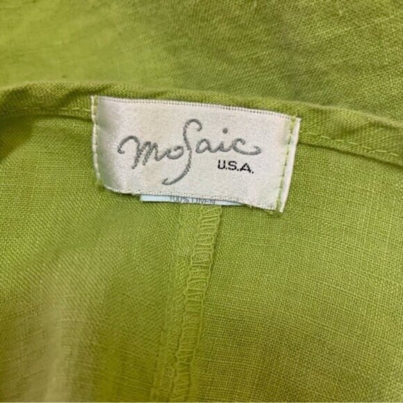 Mosaic USA Green 100% Linen Tunic Top Boho Relaxed Fit Asymmetrical Hem Large - Picture 4 of 4